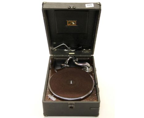 A vintage windup gramophone.