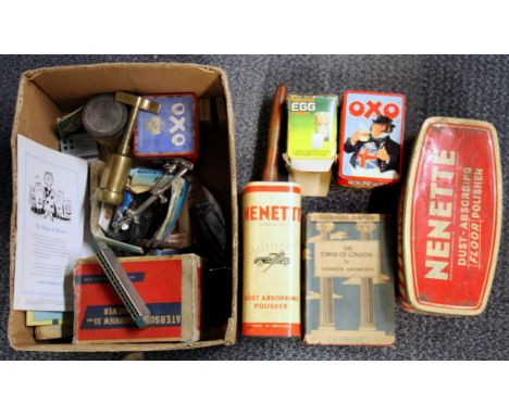 A quantity of vintage tins and other items.