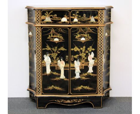 An attractive oriental lacquer and mother of pearl cabinet, 76 x 40 x 86cm.