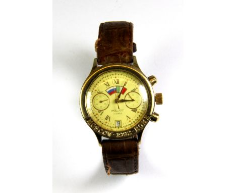 A gents vintage Poljot 1992 Moscow to Rome chronograph wrist watch.