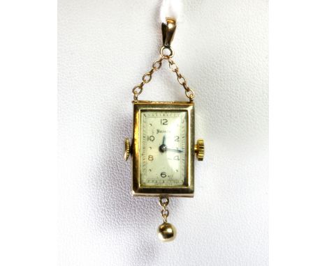 An Helvetia (Swiss) 9ct yellow gold (stamped 375) enamel and seed pearl set fob watch.