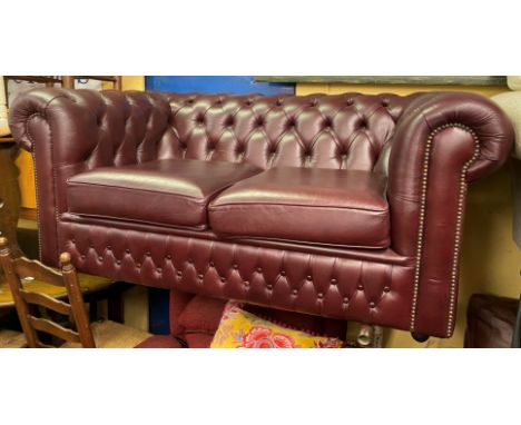 OXBLOOD BUTTON BACK LEATHER TWO SEATER SOFA 