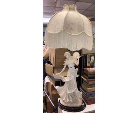 FEMALE FIGURAL TABLE LAMP WITH FRINGED SHADE