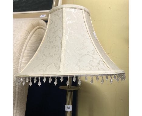 BRASS FLUTED LAMP STANDARD AND CREAM SHADE 