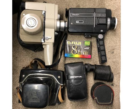 PRAKTICA LLC CAMERA, HANIMEX COMPACT FILM CAMERA, SEKONIC VINTAGE CINE CAMERA AND ACCESSORIES AND ONE OLYMPUS DIGITAL CAMERA