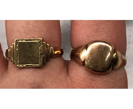 TWO ROSE GOLD SIGNET RINGS 9.6G APPROX SIZE R 