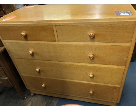 1950S LIGHT WOOD TWO OVER THREE DRAWER CHEST