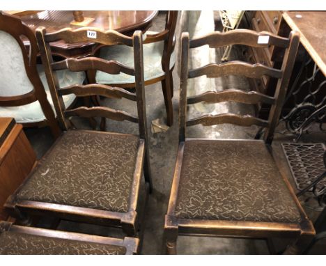 SET OF FOUR ELM LADDER BACK DINING CHAIRS 