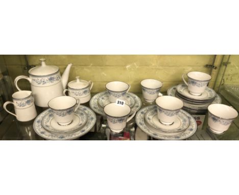 SHELF OF NORITAKE BLUE HILL PATTERN TEA SERVICE 