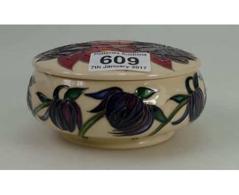 Moorcroft Ruby Red lidded pot, 11.5cm diameter x 6.5cm height. 
