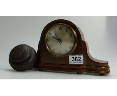 Oak cased mantle clock together with small oriental trinket box