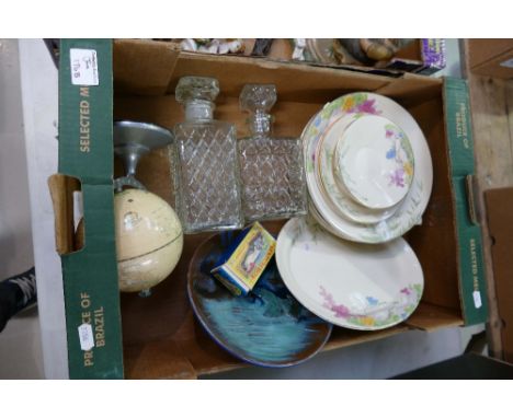 A mixed collection of items to include: toy globe, Matchbox Mercedes toy car, studio pottery plate, Mooreland part dinner set