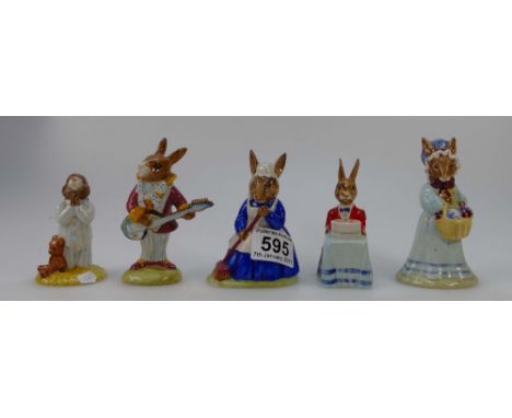 A collection of  Royal Doulton Bunnykins figures to include Mrs Bunnykins DB19, Happy Birthday DB21, Mr Bunnybeat DB16, Mrs B