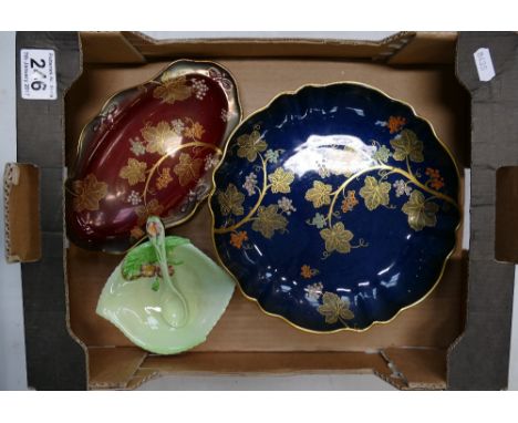 Carltonware blue round dish decorated with enamelled flowers and gilded and Rouge Royale dish etc  (3)
