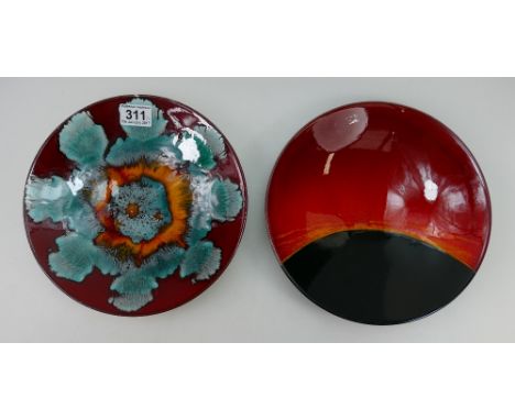 Poole pottery chargers in the abstract design signed by Anita Harris and Alan Clarke both dated 1999 (2) 26cm