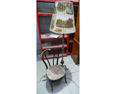 Embroidered bentwood chair and metal standard lamp (2)   