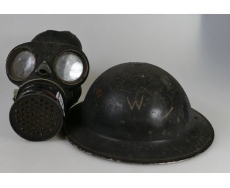 British army steel helmet and gas mask.