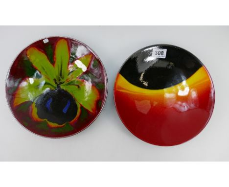Poole pottery footed bowls/ chargers signed by Anita Harris and A Clarke both dated 1999 (2) 27cm 