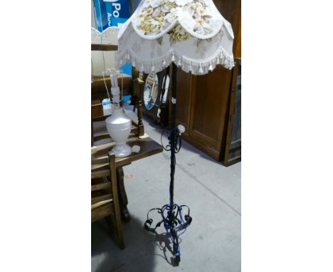 A metal Victorian style standard lamp and white table lamp (2) 