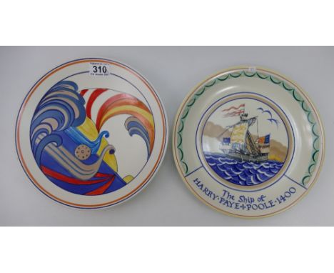 Poole pottery hand painted plaques of viking ship and a Harry Paye ship both 27cm (2)