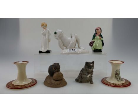 A collection of pottery to include John Beswick Little Likeables figure Watching the world go by, Poole Pottery figure of a f