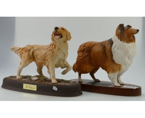 Beswick Retriever on ceramic base 3066 and Rough Collie 2581 on wooden plinth. (2)