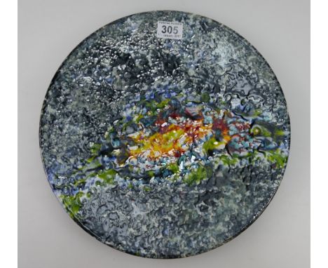 Large Poole studio charger in abstract design signed Janice Tchalemko dated 1999 diameter 35cm 