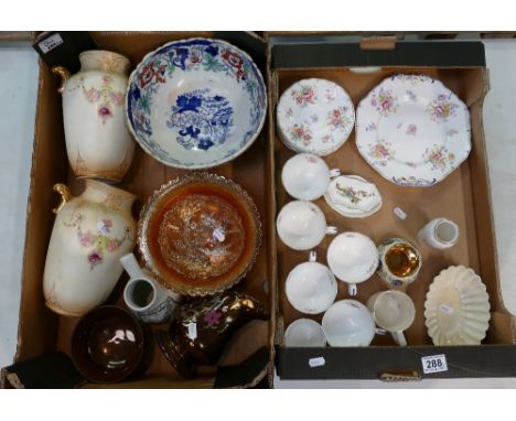 A mixed collection of items to include Copeland and Garnett floral patterned part teaset together with Crown Devon vases and 