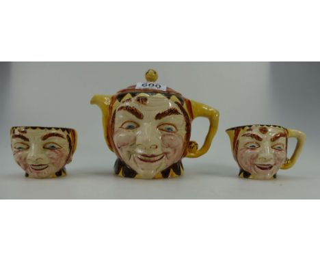 Price & Kensington 1950's unusual Jester character teapot, sugar and milk jug.  (3)