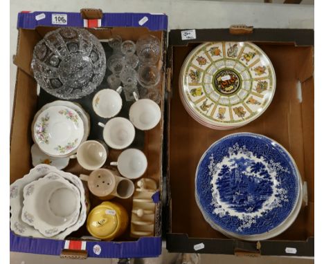 A mixed collection of items to include Royal Doulton, Spode, Wedgwood decorative wall plates together with pressed and cut gl