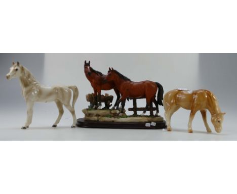 Leonardo resin figure group of wild horses, Trentham artwares ceramic horse and continental figure of horse (3) 
