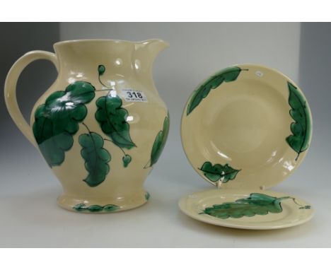 Poole pottery large water jug together with smaller bowl and side plate (jug unmarked)