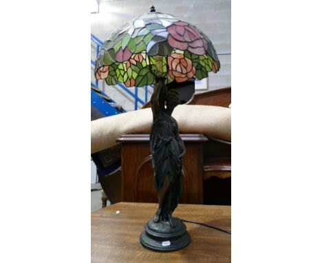Resin figure of women with Tiffany style lamp shade 