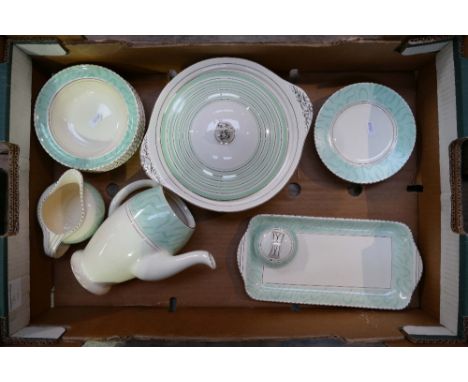 Burleigh Ware Art-deco dinner ware to include: saucers, tureen, sandwich plate, tea pot, etc