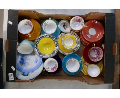 A mixed collection of decorative Aynsley cups and saucers together with similar Royal Worcester items and Shelley plates.