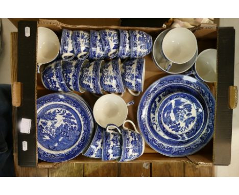 A mixed collection of Bisto blue and white teaware to include cups, side plates, serving plates, saucers etc 