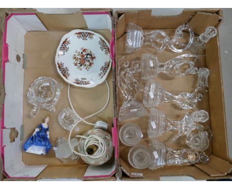 A mixed collection of glassware items to include pressed glass figures of dancing ladies by RCR (Royal Crystal Rock) together