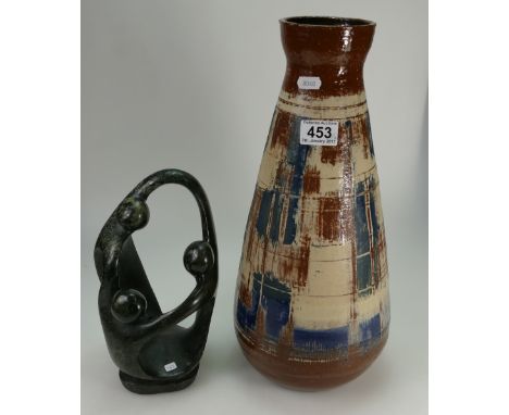 Large Abstract glazed terracotta vase together with similar stone figure children playing.