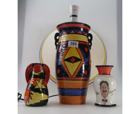 A collection of Lorna Bailey Items to include large Inca lamp with shade (height without shade 41cm), Eric Knowles vase (heig