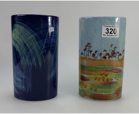 Two Poole pottery tubular vases decorated in the abstract design (2) height 18cm each