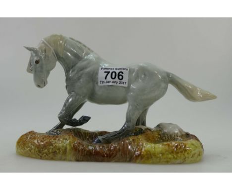 Beswick Camargue grey horse on ceramic base stamped 2005 to base, boxed with cert. (cert cello taped to base)