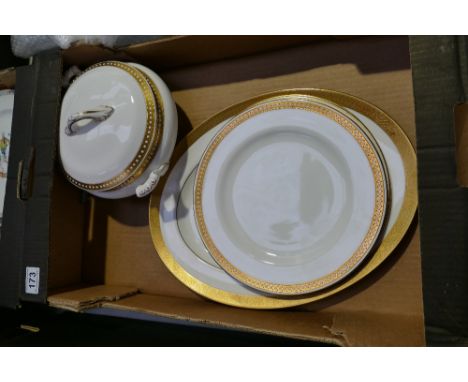 A collection of Spode jewelled dinnerware for T. Goode and Co London to include 3 dinner plates, tureen (damaged), together w
