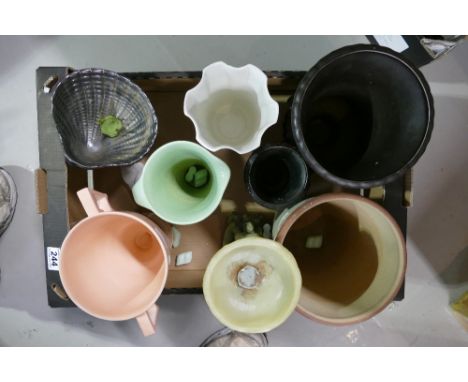 A mixed collection of items to include large Saddlers urns, Denby stoneware vases, Poole pottery, decorated vase, etc. 