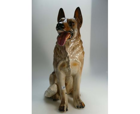 Life-size, unmarked, ceramic figure of an Alsatian (damaged tail)