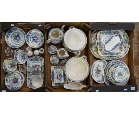A large collection of Masons Strathmore patterned dinnerware to include tureens, butter dishes, serving platters, toast racks