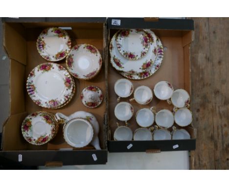 A large collection of Royal Albert old country rose items to include teapot, side plates, cups, saucers, 3 tier cake stand et