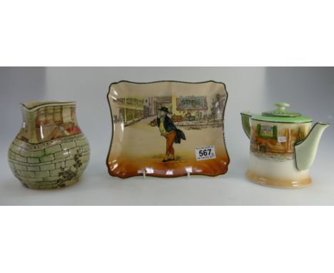 A collection of Royal Doulton seriesware items to include Jackdaw of Rheimes (height 14cm), small Mr Pickwick Dickens teapot 