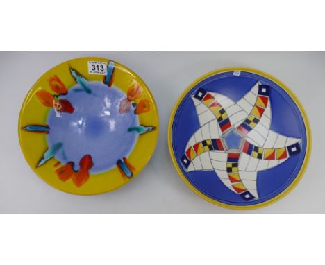 Poole pottery shallow bowls with abstract design (2) both 27cm 