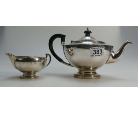 Windsor Bishop Norwich silver teapot and cream jug total weight 620g (2)