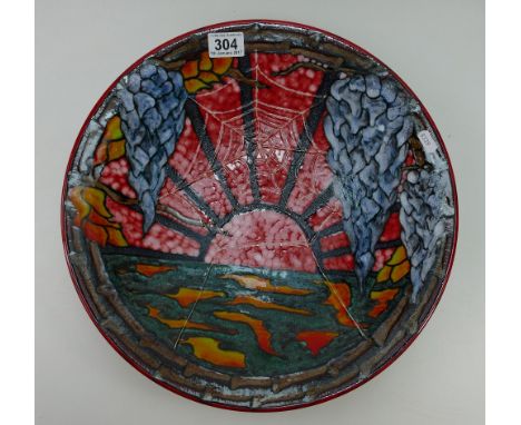 Large Poole studio charger with abstract landscape design signed M. Massarella diameter 41cm 